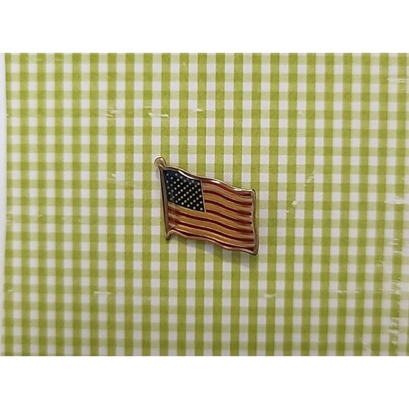 American Flag Enameled Gold Tone Lapel Hat Pin Tie Tac Patriot Made In USA .75"W - Picture 2 of 6
